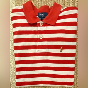 Polo by Ralph Lauren Boy’s L (16-18) Red/White Striped Knit w Multi Colored Pony